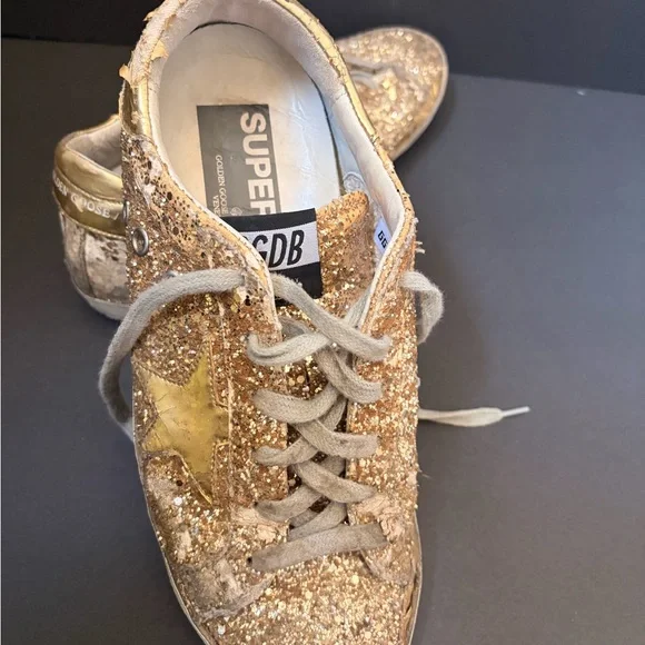 Golden Goose Women's Gold Glitter Low-Top Sneakers with Metallic Star - Picture 12 of 16